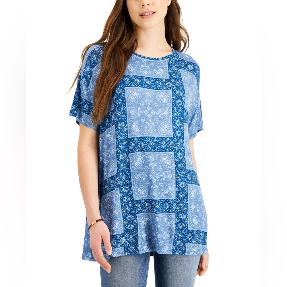 446M NWT Style & Co Printed Dropped Shoulder‎ Top - Size: Large